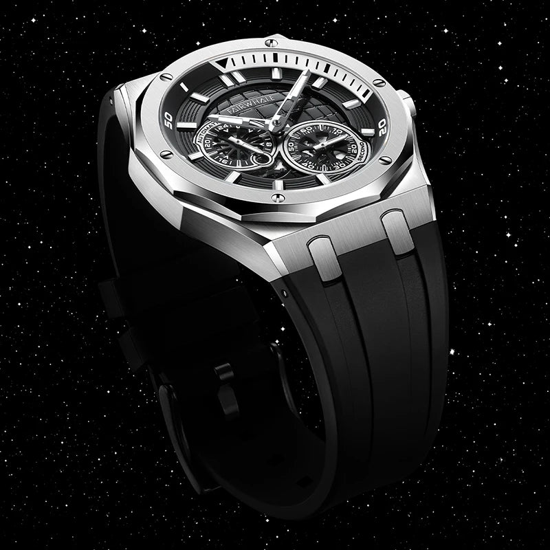 Mark Fairwhale AERIXON Titanium Shadow – Gunmetal gray skeleton watch for men, slim 12mm design with 316L stainless steel &amp; Hardlex crystal