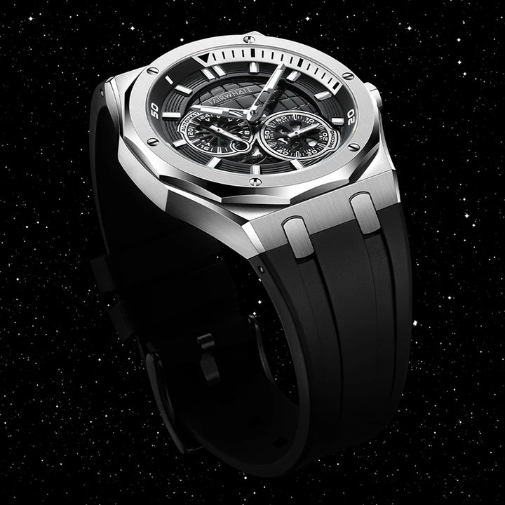 Mark Fairwhale AERIXON Titanium Shadow – Gunmetal gray skeleton watch for men, slim 12mm design with 316L stainless steel &amp; Hardlex crystal