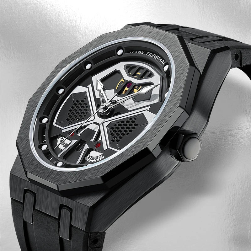 Mark Fairwhale AERIX FW5590 men’s black edition chronograph watch with stainless steel case and hollow dial