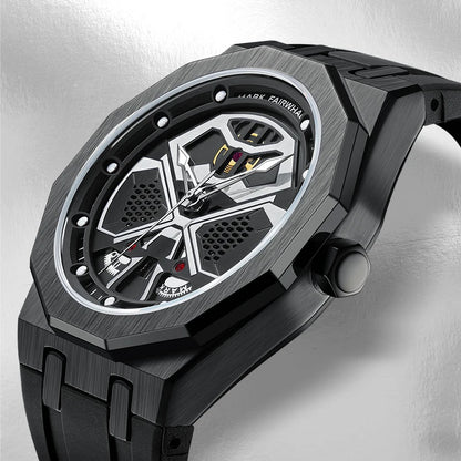 Mark Fairwhale AERIX FW5590 men’s black edition chronograph watch with stainless steel case and hollow dial