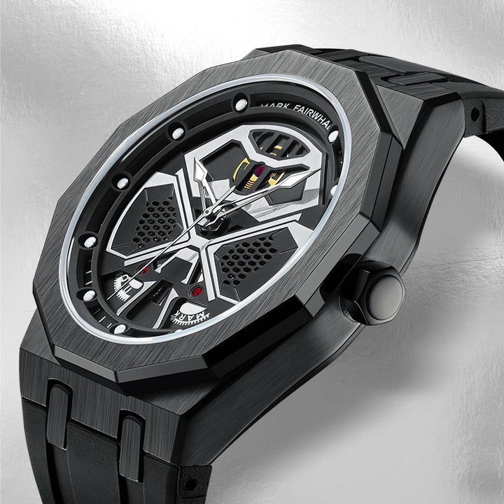 Mark Fairwhale AERIX FW5590 men’s black edition chronograph watch with stainless steel case and hollow dial