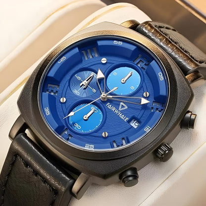 Mark Fairwhale AEROCOMMANDER FW-5510 Military Watch with blue dial and black leather strap