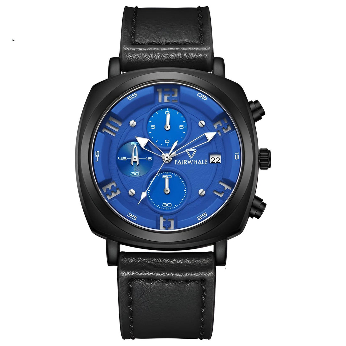 Mark Fairwhale AEROCOMMANDER FW-5510 Military Watch with blue dial and black leather strap
