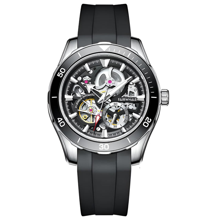 Mark Fairwhale AETREON Onyx Shadow – Dark stainless steel automatic tourbillon watch with glowing green accents and sport-luxury design