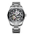 Mark Fairwhale AETREON Steel Eclipse – Sleek silver-tone tourbillon watch with luminous green dial and 316L stainless steel construction