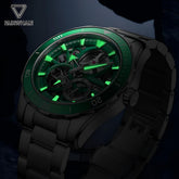 Mark Fairwhale AETREON Viridium Core – Luminous green skeleton tourbillon watch for men with stainless steel strap and automatic movement