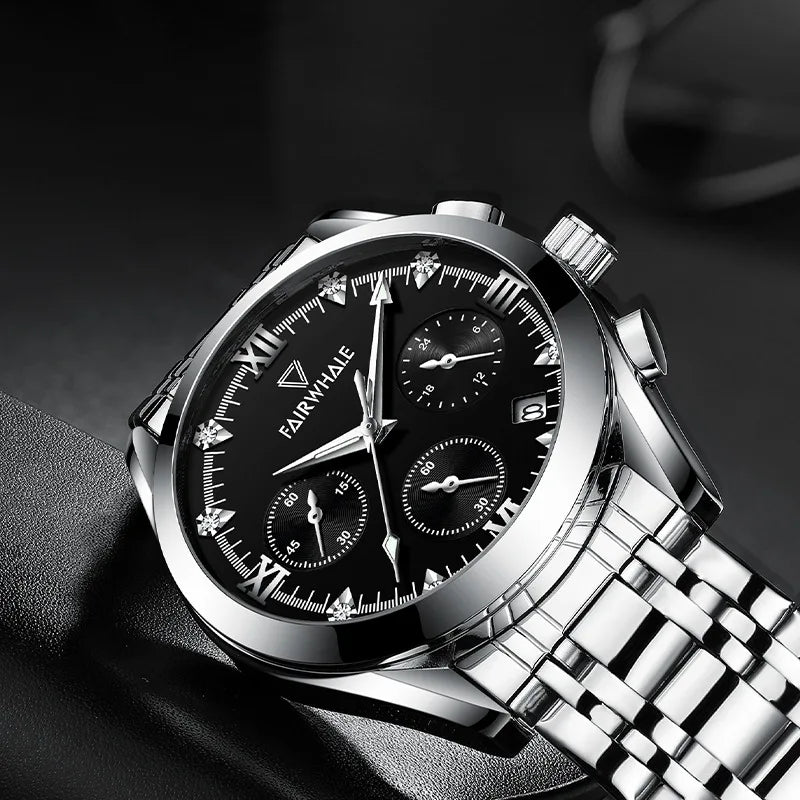 Close-up of Mark Fairwhale ALESTRA 5380 stainless steel men’s watch with butterfly clasp
