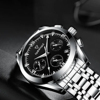 Close-up of Mark Fairwhale ALESTRA 5380 stainless steel men’s watch with butterfly clasp