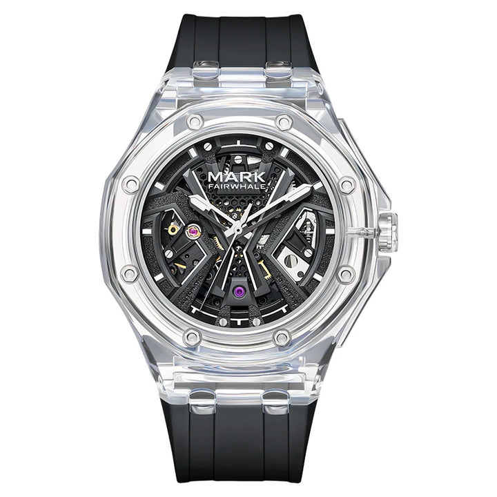 Mark Fairwhale AQUALIX Obsidian Tide – Black luminous automatic sports watch for men with rubber strap and 30m water resistance