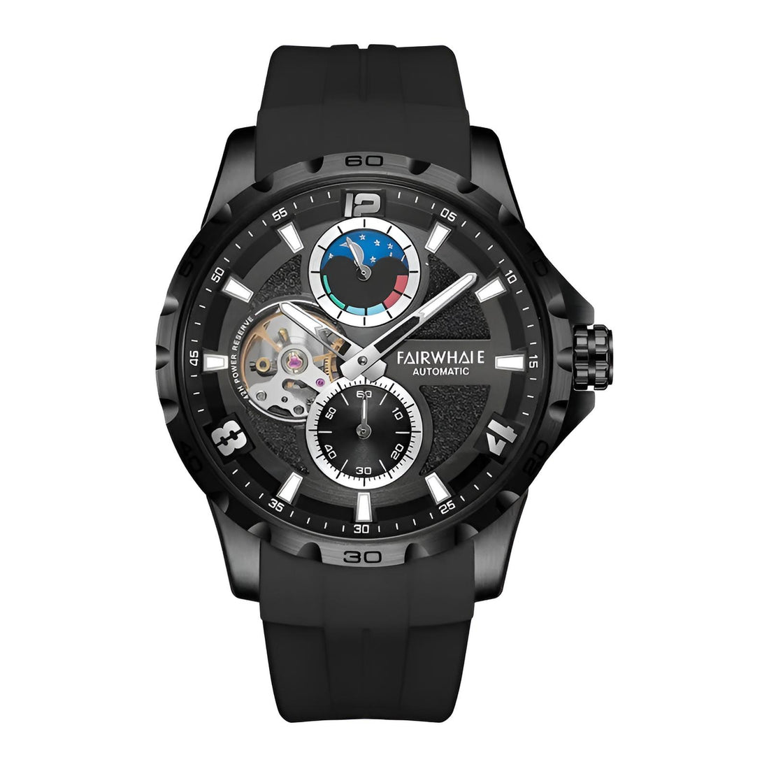 Mark Fairwhale ASTRIONIX Obsidian Edge – Black luminous automatic sports watch for men with silicone strap and scratch-resistant Hardlex crystal