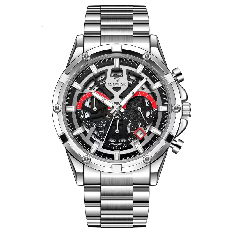 Mark Fairwhale ASTRION stainless steel chronograph watch in silver with complete calendar and luminous hands.