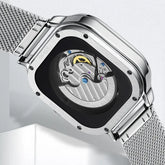 Mark Fairwhale AUREOXIS Luminar – Silver-tone automatic watch with luminous hands and open-heart movement, minimalist square design for men