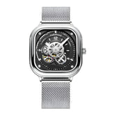 Mark Fairwhale AUREOXIS Binary Two Tone – Stainless steel square automatic watch with hollow-out skeleton dial and Milanese mesh strap