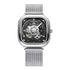 Mark Fairwhale AUREOXIS Binary Two Tone – Stainless steel square automatic watch with hollow-out skeleton dial and Milanese mesh strap