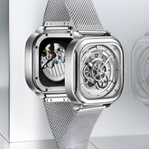 Mark Fairwhale AUREOXIS Luminar – Silver-tone automatic watch with luminous hands and open-heart movement, minimalist square design for men