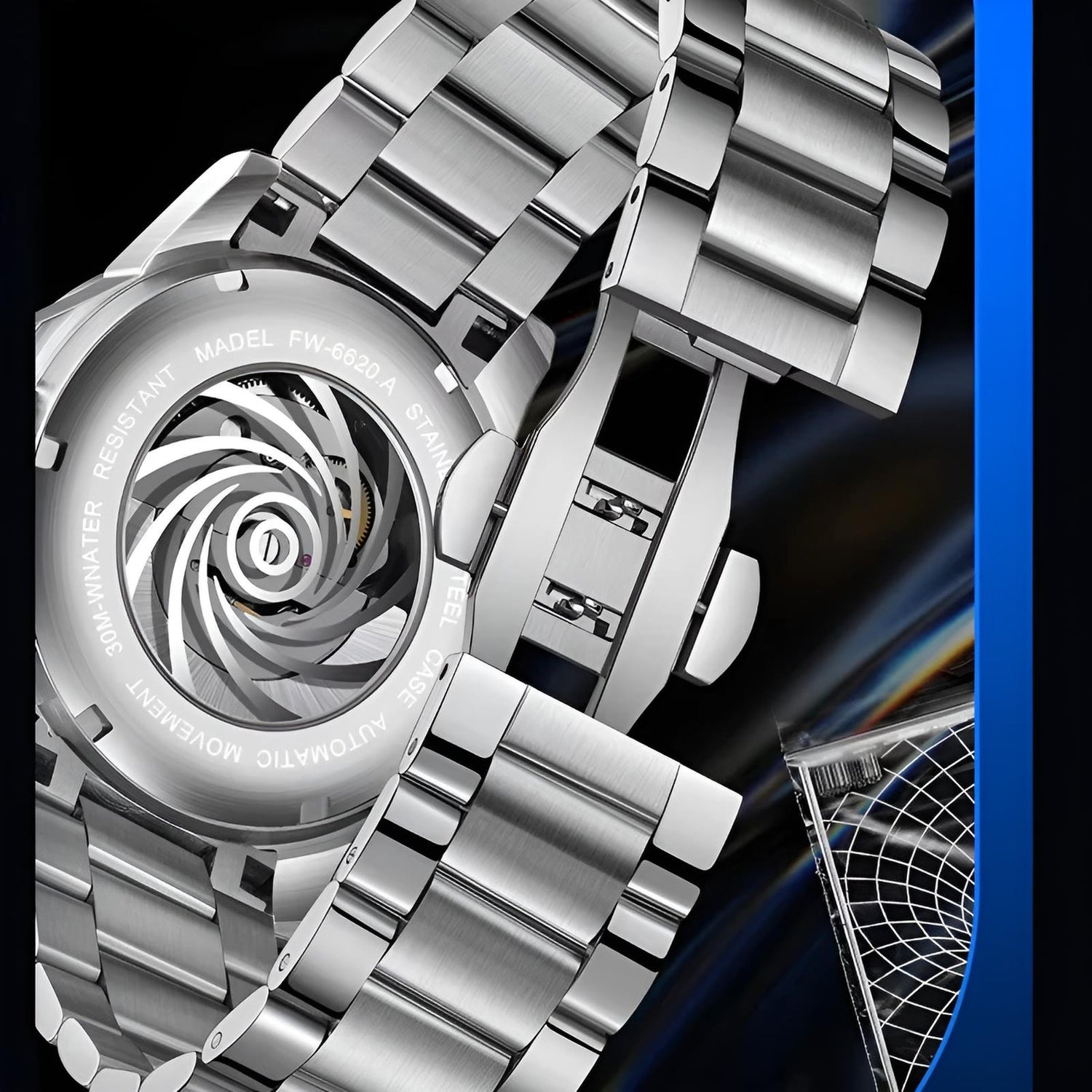 Mark Fairwhale AURIX Aurora Imperial – Silver-tone automatic calendar watch for men with stainless steel bracelet and luminous hands