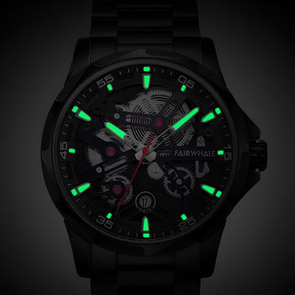 Mark Fairwhale AURIX Obsidian Axis – Black stainless steel automatic watch for men, numberless dial with luminous markers