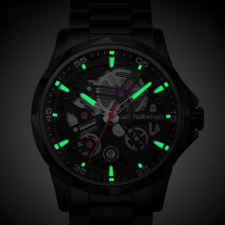 Mark Fairwhale AURIX Obsidian Axis – Black stainless steel automatic watch for men, numberless dial with luminous markers