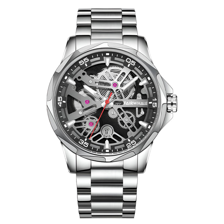Mark Fairwhale AURIX Obsidian Steel Horizon – Gunmetal automatic watch with dark dial, day-date display &amp; stainless steel case