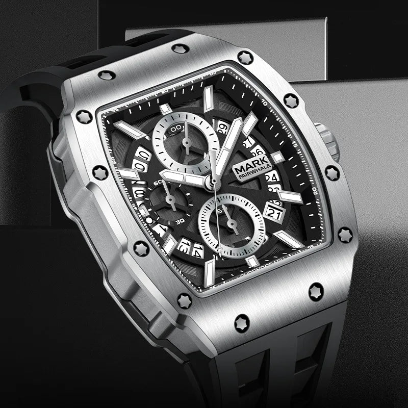 Mark Fairwhale BARONIX 5960 men’s black chronograph quartz tonneau watch