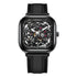 Mark Fairwhale BROOKEN FW-6410 square skeleton dial watch with black  hybrid strap