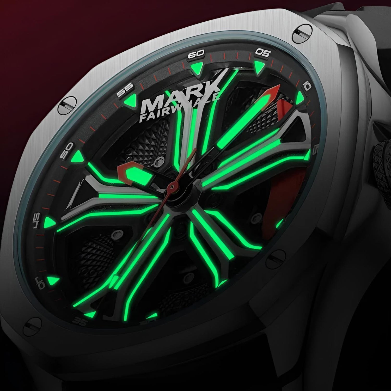 Mark Fairwhale CALIBRO Crimson Black – Bold red-accent wheel caliper dial men&