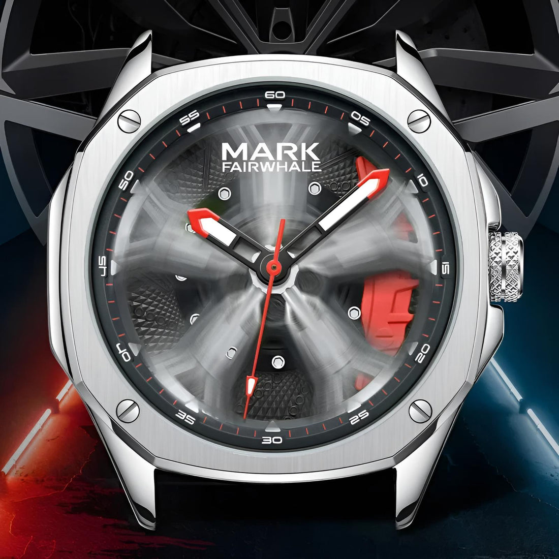 Mark Fairwhale CALIBRO Crimson Black – Bold red-accent wheel caliper dial men&
