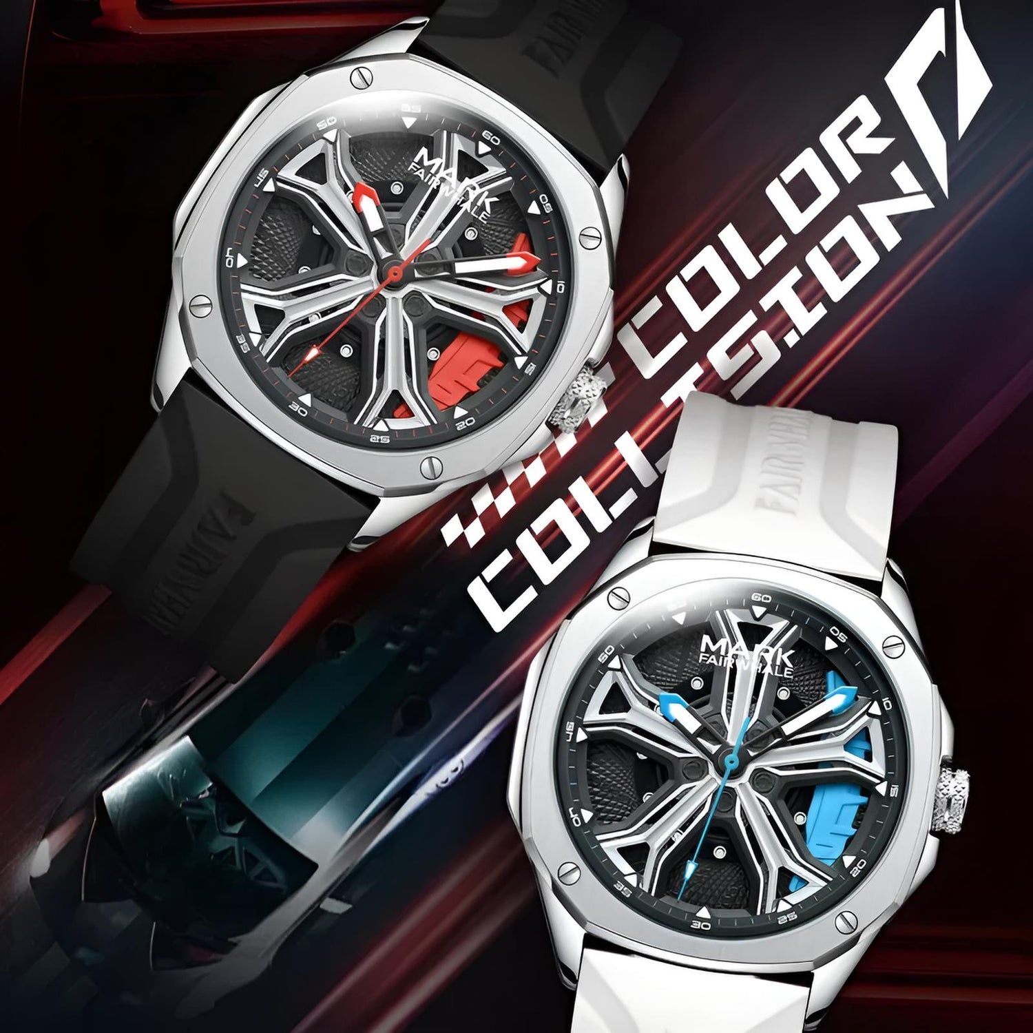 Mark Fairwhale CALIBRO Crimson Black &amp; white – Bold red-white-accent wheel caliper dial men&