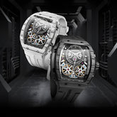 Mark Fairwhale CARBONIX Obsidian white Core – Black white carbon fiber automatic watch for men with numberless dial and silicone sport strap