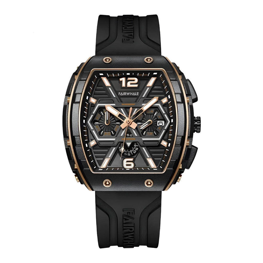 Mark Fairwhale CLIREDOX FW-5560, the geometric chronograph sub-dials and luminous green markers quartz movement, and 30-meter water resistance