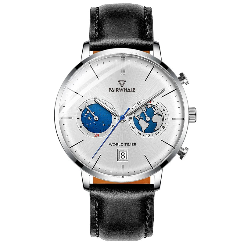 Mark Fairwhale CORDIX 5340 men’s chronograph wristwatch with brown leather strap, complete calendar, and luxury business design.