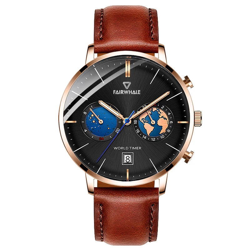 Mark Fairwhale CORDIX Model 5340 men’s chronograph watch with stainless steel strap and black dial – luxury business wristwatch.