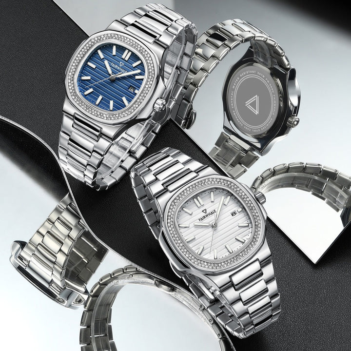 Mark Fairwhale FW-5620 CRYSTOR Collection square watch for men with crystal accents and stainless steel strap