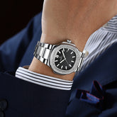 Mark Fairwhale CRYSTOR Obsidian Noir – Black minimalist square watch for men with crystal details and stainless steel band