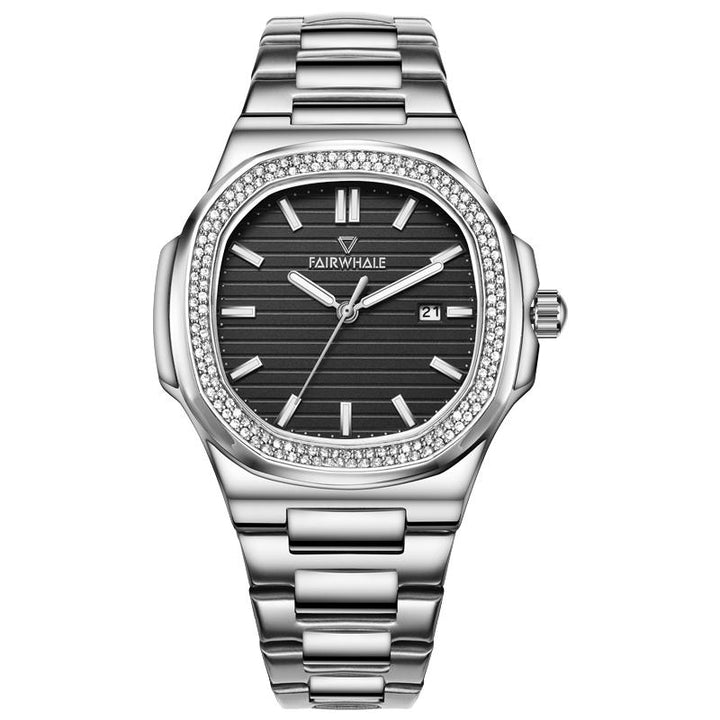 Mark Fairwhale FW-5620 CRYSTOR Obsidian Noir – Black minimalist square watch for men with crystal details and stainless steel band