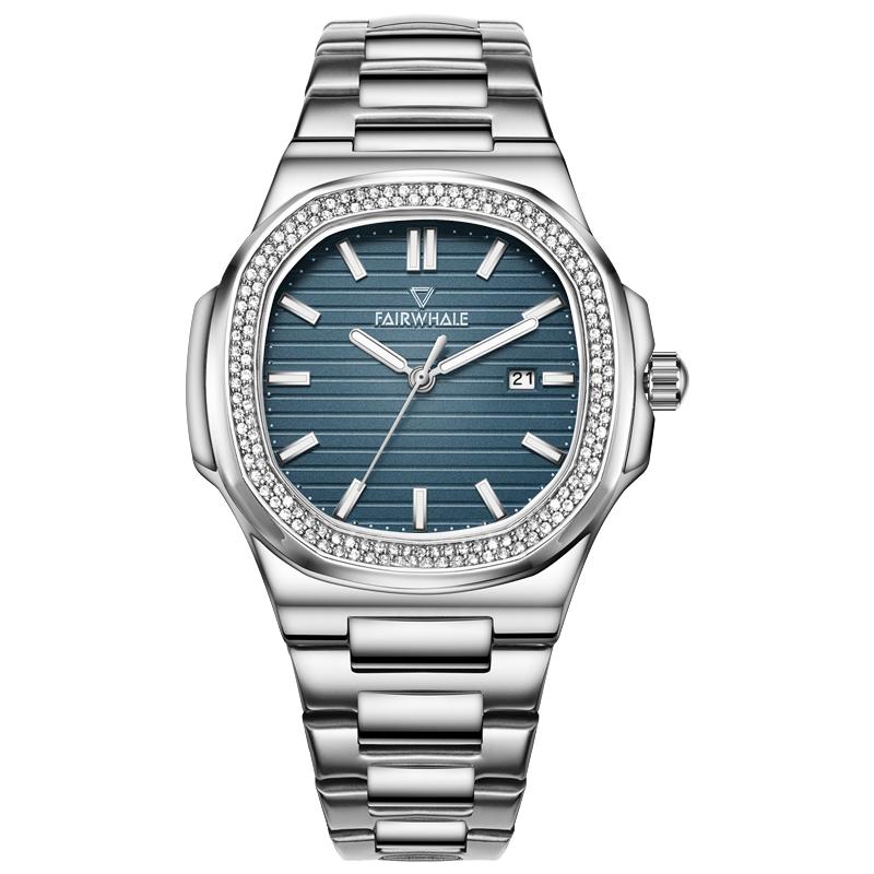 Mark Fairwhale CRYSTOR Sapphire Horizon – Silver square watch for men with crystal accents and stainless steel strap