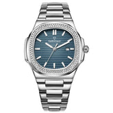 Mark Fairwhale CRYSTOR Sapphire Horizon – Silver square watch for men with crystal accents and stainless steel strap