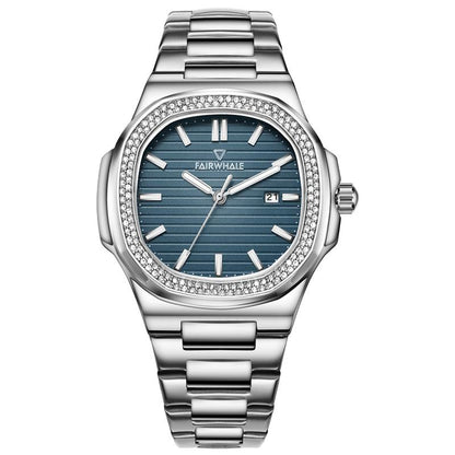 Mark Fairwhale CRYSTOR Sapphire Horizon – Silver square watch for men with crystal accents and stainless steel strap