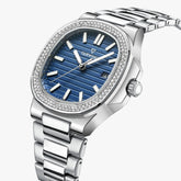 Mark Fairwhale CRYSTOR Sapphire Horizon – Silver square watch for men with crystal accents and stainless steel strap