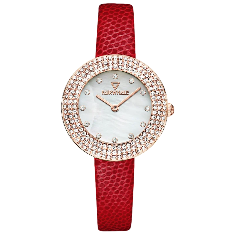 Mark Fairwhale DIAMÉRA red leather strap watch with mother-of-pearl dial &amp; diamonds
