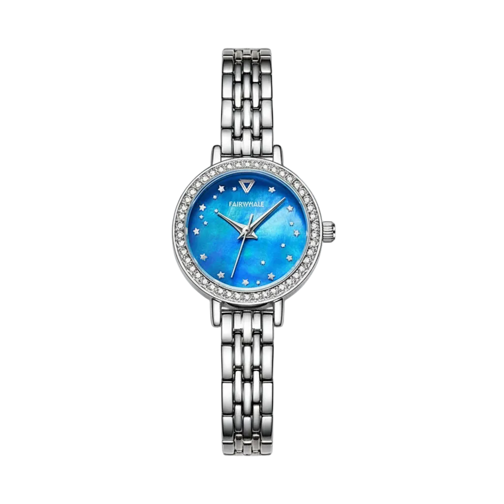 Mark Fairwhale FW-3400 LUNAR women’s luxury watch with blue moon sky dial and crystal bezel