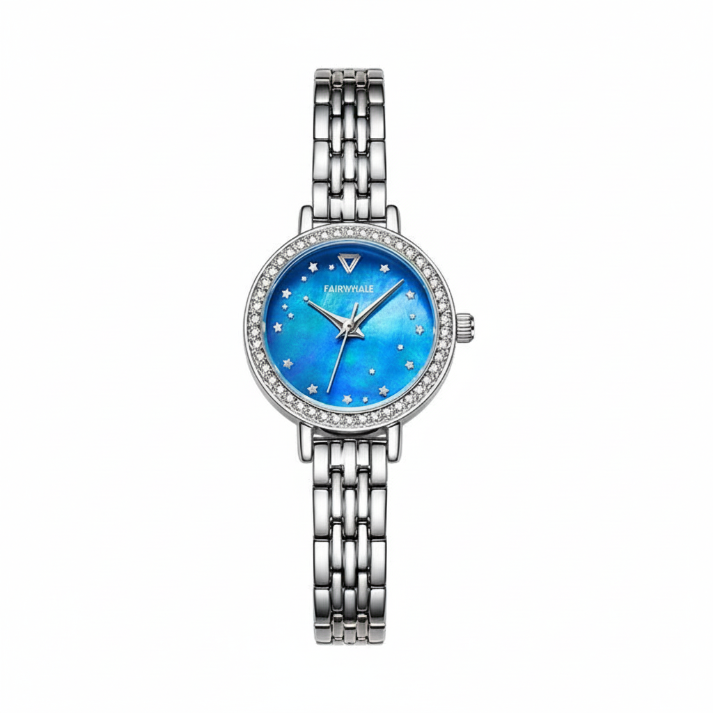 Mark Fairwhale FW-3400 LUNAR women’s luxury watch with blue moon sky dial and crystal bezel