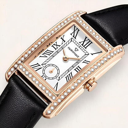 Mark Fairwhale FW-3430 TONELLE showing polished rose-gold bezel with crystal accents and Hardlex glass for luxurious precision