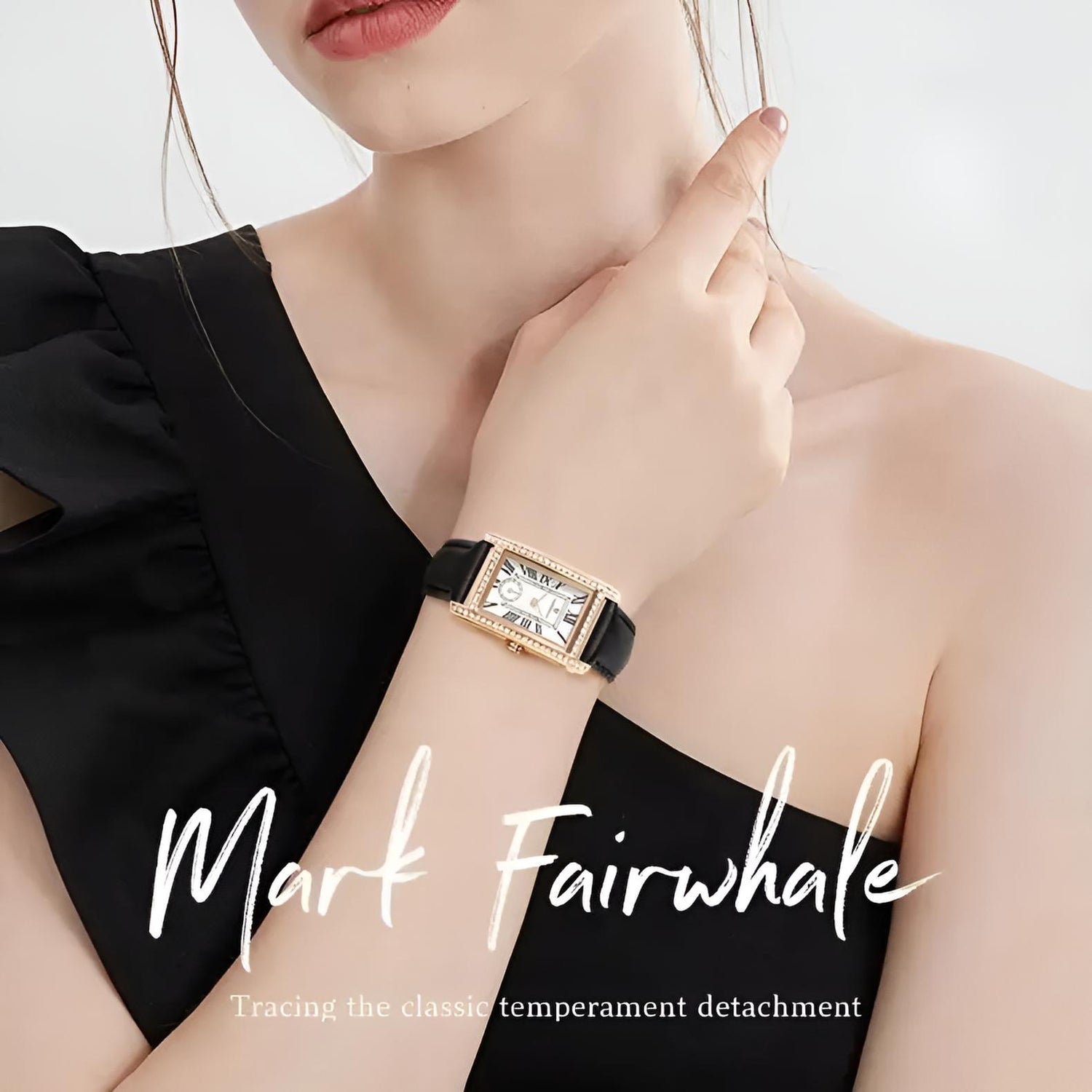 Mark Fairwhale FW-3430 TONELLE showing polished rose-gold bezel with crystal accents and Hardlex glass for luxurious precision