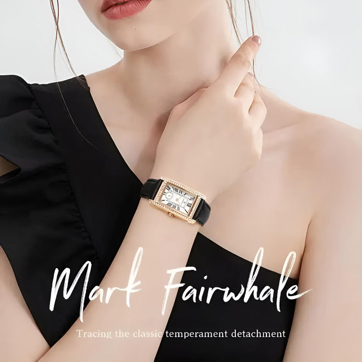 Mark Fairwhale FW-3430 TONELLE showing polished rose-gold bezel with crystal accents and Hardlex glass for luxurious precision