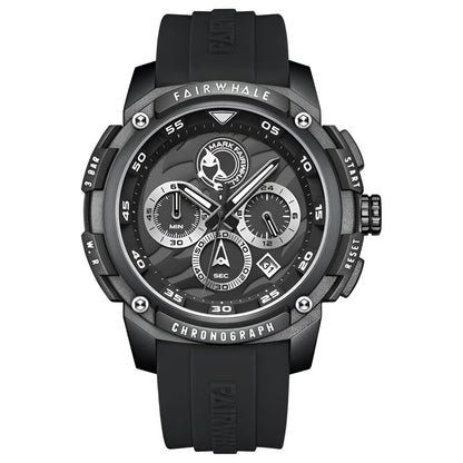 Mark Fairwhale FW-4410-R Tiger Watch with white silicone strap and bold black chronograph dial – men’s sports fashion watch