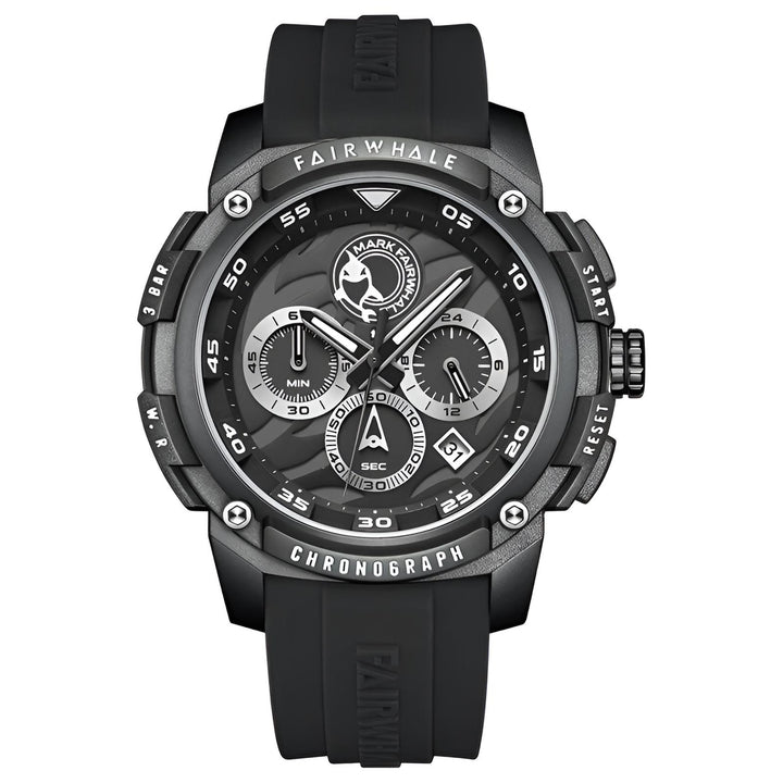 Mark Fairwhale FW-4410-R Tiger Watch with white silicone strap and bold black chronograph dial – men’s sports fashion watch