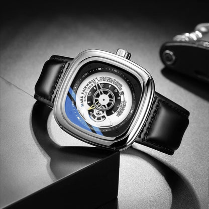Mark Fairwhale FW-5052 Men’s Quartz Wrist Watch on Leather Strap with Modern Square Dial