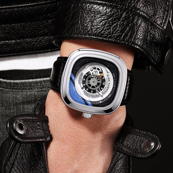 Mark Fairwhale FW-5052 Men’s Quartz Wrist Watch on Leather Strap with Modern Square Dial