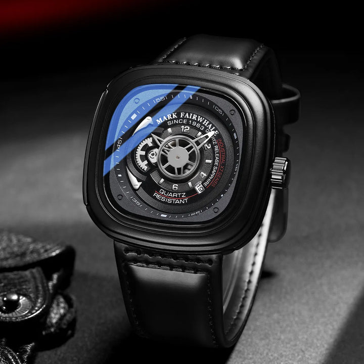 Mark Fairwhale FW-5052 Men’s Quartz Wrist Watch on Leather Strap with Modern Square Dial